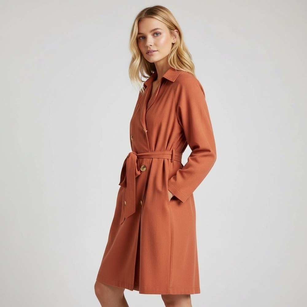 miami Long Sleeve Belted Trench Dress in Rust